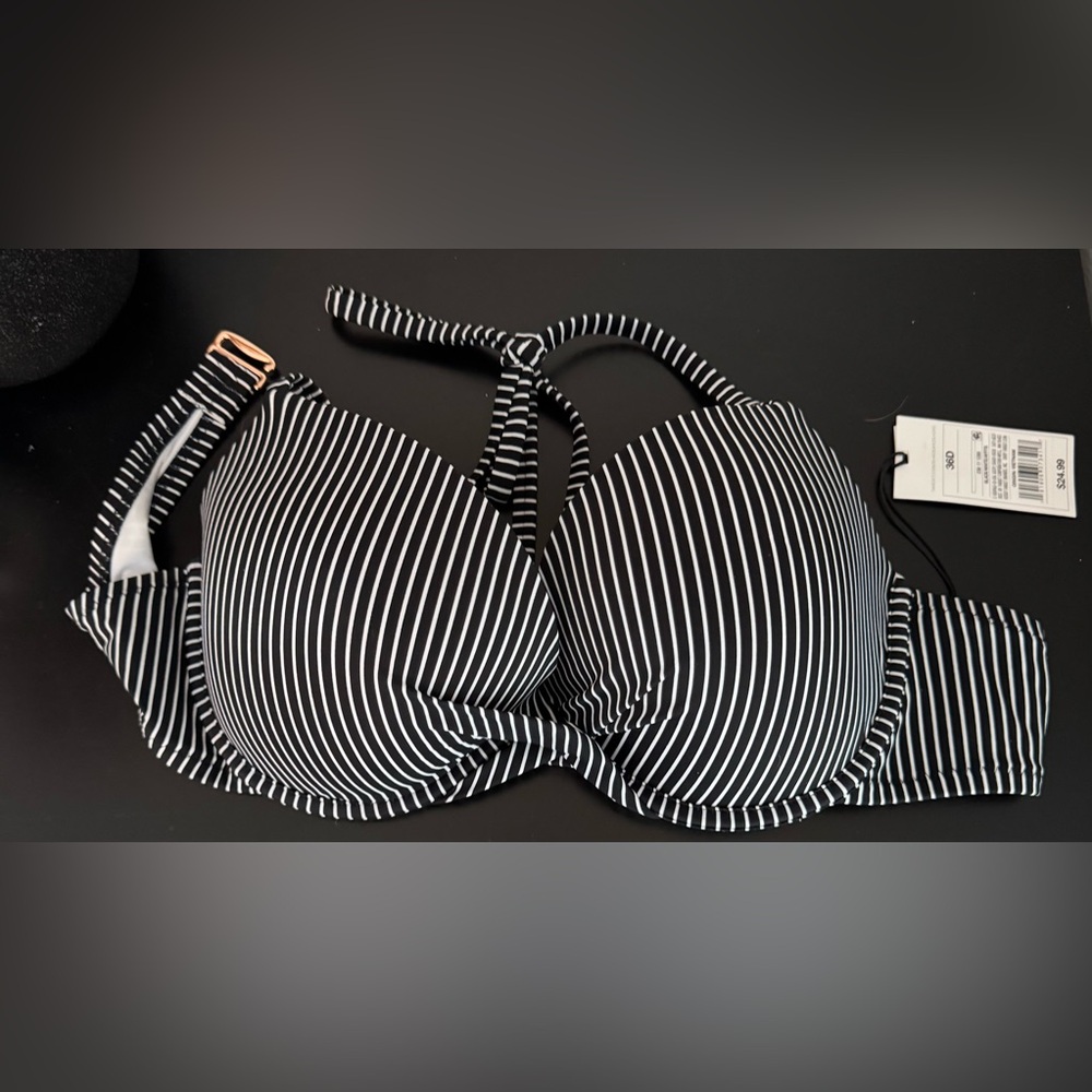 Shade & Shore Black and White Striped Bikini top. Halter style